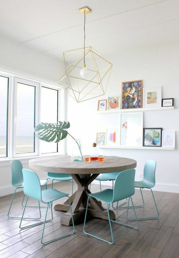 Redondas mesas de comedor creativas líneas geométricas