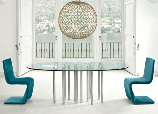 Mesas de comedor redondas mesa de cristal lámpara de gran círculo