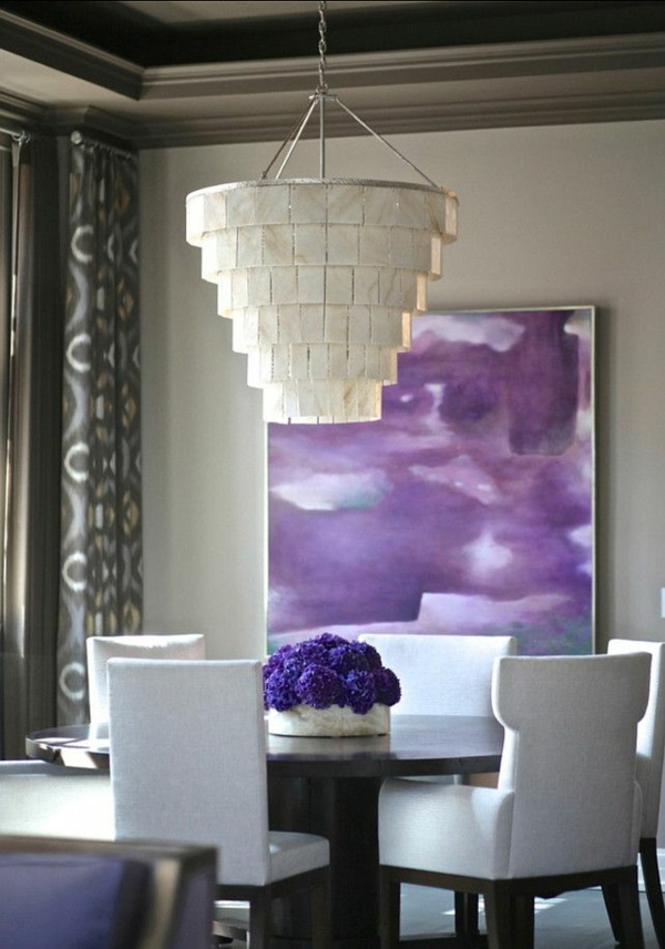 Mesas de comedor de diseño estético lámpara colgante lienzo púrpura