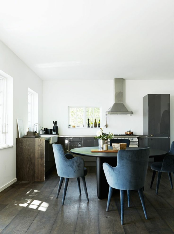 Mesa redonda de cocina mesas de comedor sillas tapizadas terciopelo azul