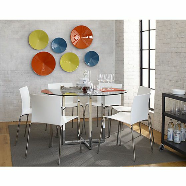 Runde spiseborde porcelæn vægplader farverige