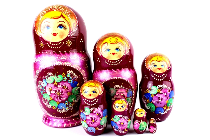 Rusų lėlės Rusijos matryoshka šeimos moterys rusvos rožinės