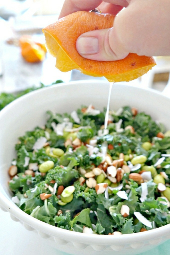 Ideas de ensalada ensalada de güner de dieta saludable con semillas y jugo de naranja