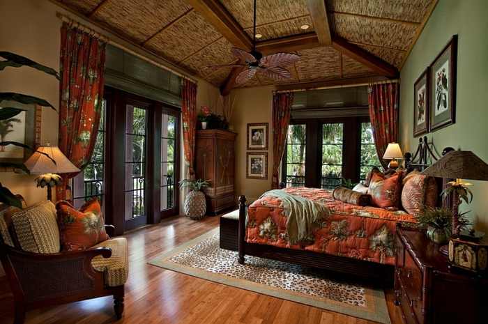 Dormitorio diseño marruecos superposición paja de madera oscura