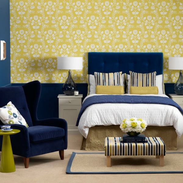 Soveværelse ideer design oprette blå gul fløjl