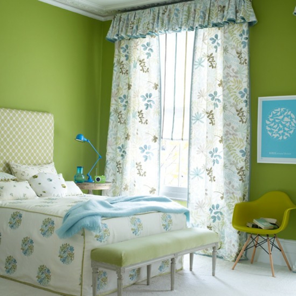 foråret frisk komplet design grønne væg soveværelse