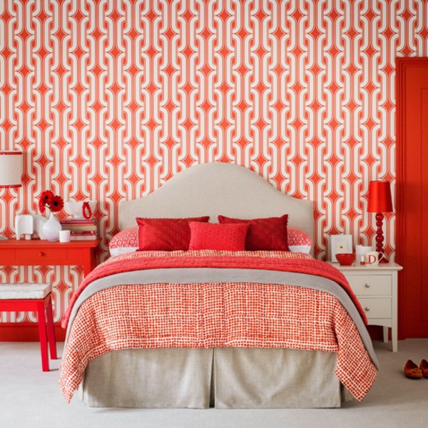 Soveværelse design røde farver komplet