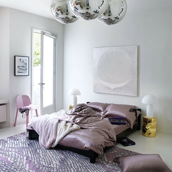 Soveværelse disco bolden komplet form silke lilla luksus