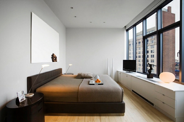 Makuuhuone minimalistinen asetettu kaupunkitaulupöytä musta