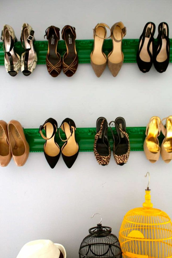 ladies green wall-mounted shoe rack self-build cages