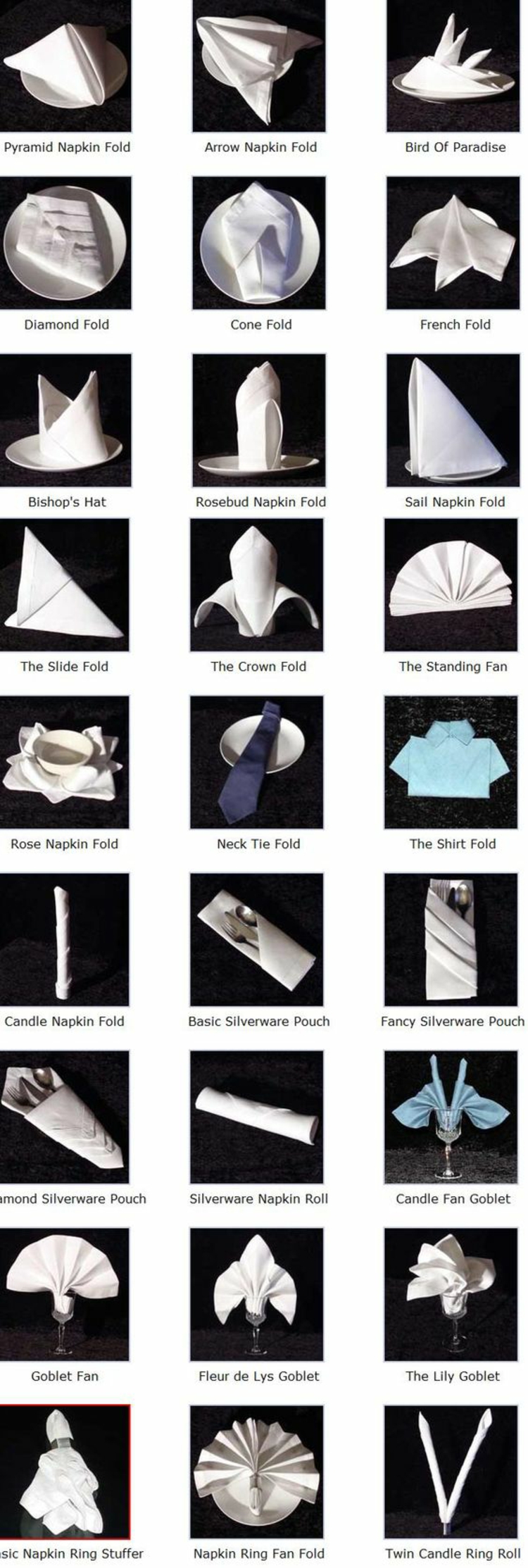 布餐巾折叠说明各种形式布餐巾折叠