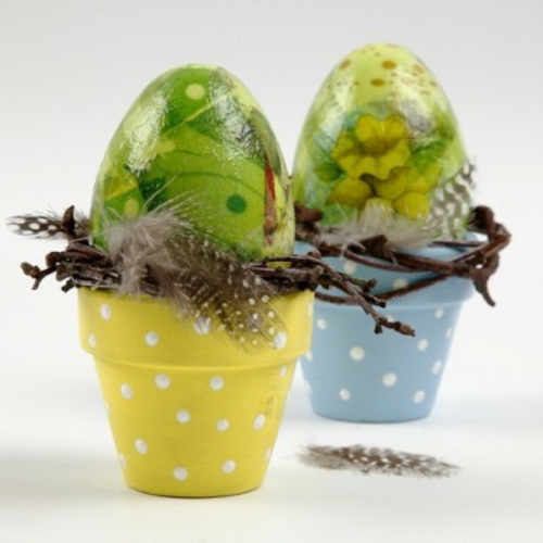 Napkin technique Easter eggs flowerpot small yellow blue