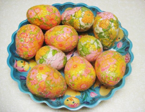Техника за салфетки Великденски яйца блестят оранжево жълто