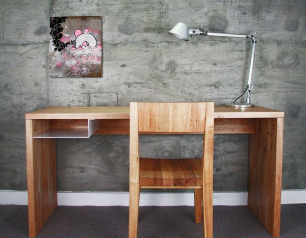 veggdekorasjon industriell eksponert betong hjemme spisebord stoler