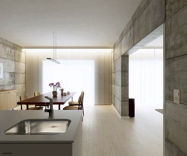 стенен дизайн експониран бетон у дома индустриална индиректна светлина