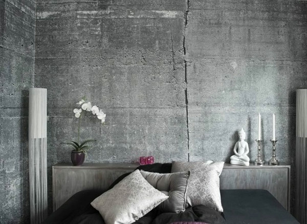 veggdekorasjon industriell monokromatisk eksponert betong hjemme
