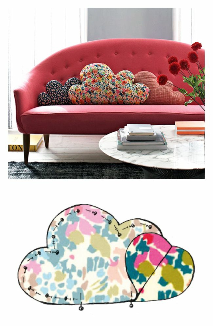 Los cojines del sofá se cosen ideas de arte creativo forma nubes