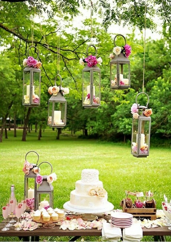 Decoración de fiesta de verano coloridas ideas de jardín decoración de mesa linternas