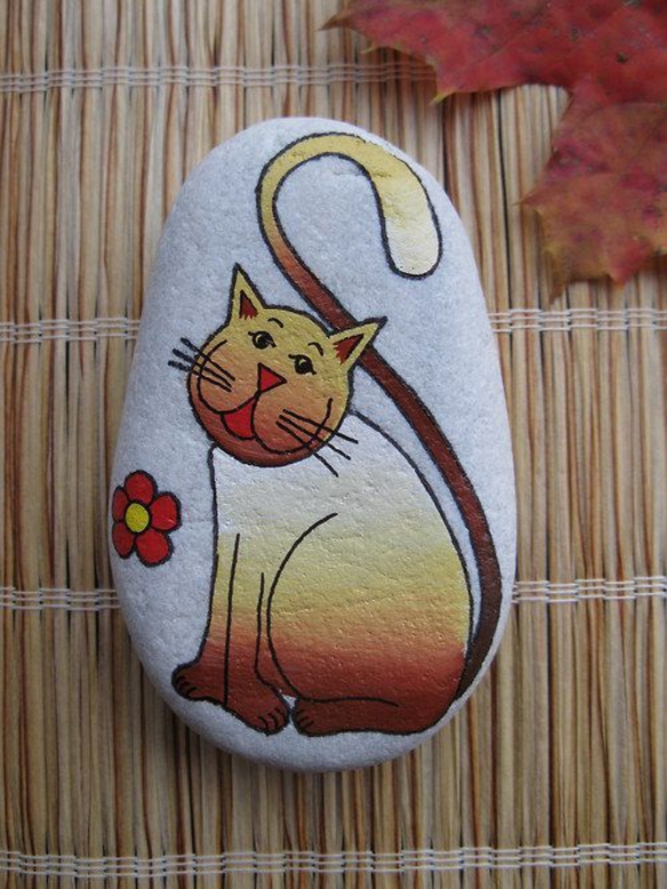 Stenen geschilderd grappige kat knutselen met stenen