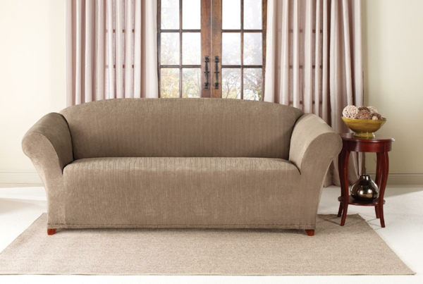 Strekk dekker tradisjonelle sofa beige fargegardiner