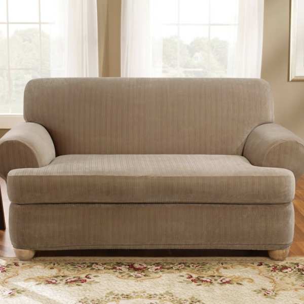 Stretch cover sofa beige glatt ryggstøtte gardiner