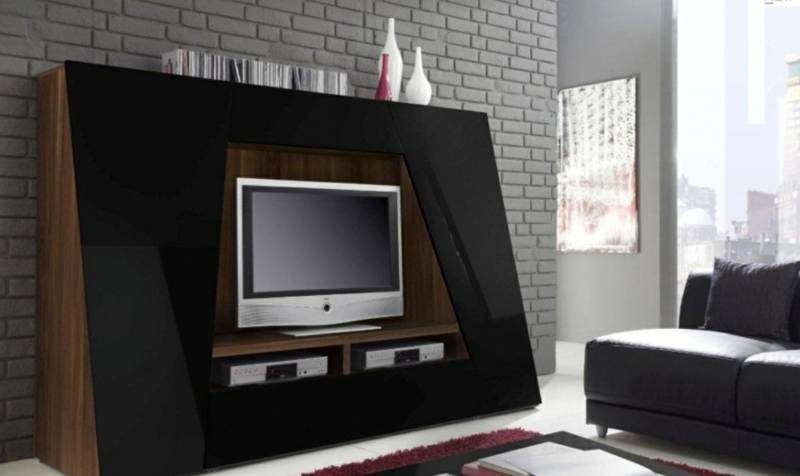 Τηλεόραση τοίχοι καθιστικό έπιπλα ξύλινα έπιπλα γυαλιστερό μαύρο TV τοίχο μονάδα