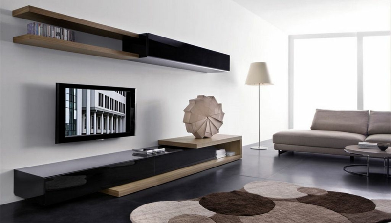 Μονάδα τοίχου τηλεόρασης ξύλινο γυαλιστερό μαύρο καθιστικό έπιπλα καναπέ καναπέ