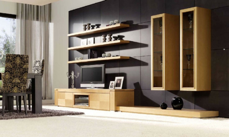 Μονάδα τοίχου τηλεόρασης ξύλινο ανοιχτό σαλόνι έπιπλα καθιστικό