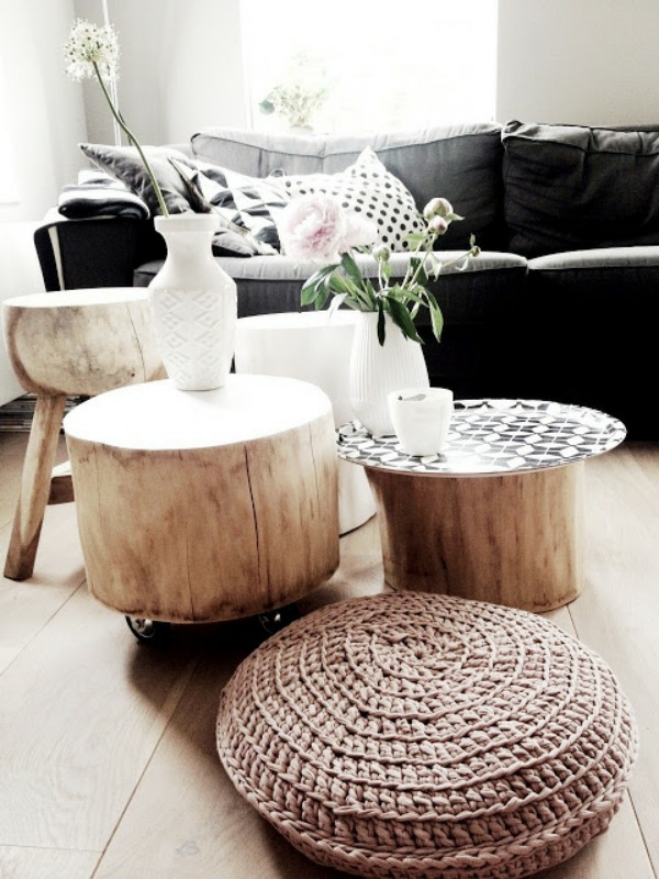 Table made of tree trunk stool