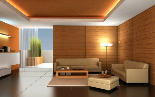 diseño de techo de techo naranja original moderno en la sala de estar