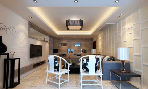 sala de estar moderna y original con diseño de techo refinado