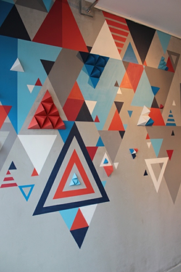 Μεγάλη ιδέες σχεδίασης τοίχων τοίχου ζωγραφική γεωμετρικά σχήματα