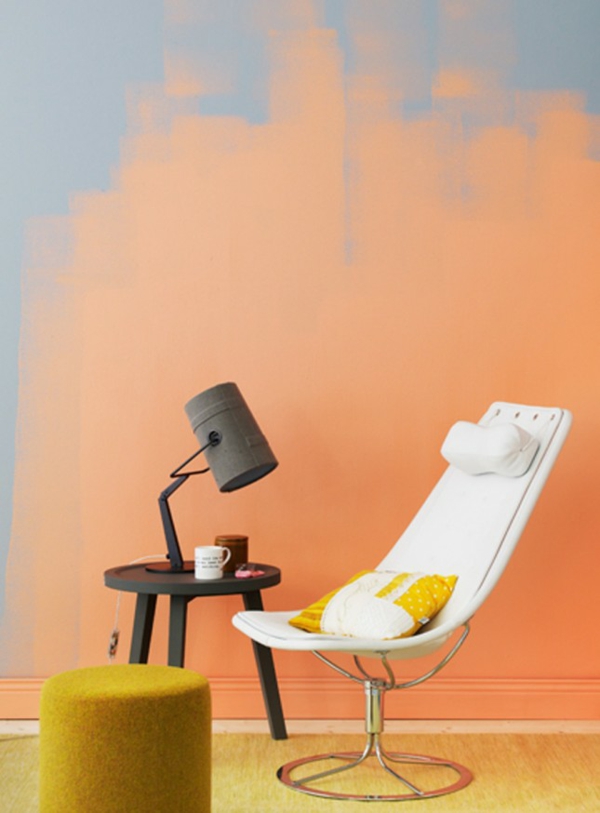 Μεγάλο σχέδιο τοίχου με έγχρωμες ιδέες χρωμάτων τοίχων πανέμορφο πορτοκαλί