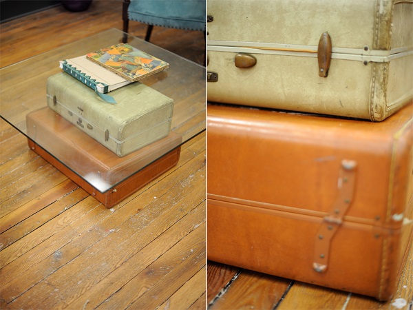 Модерни мебели от стари куфарчета за приготвяне на стъклена масичка