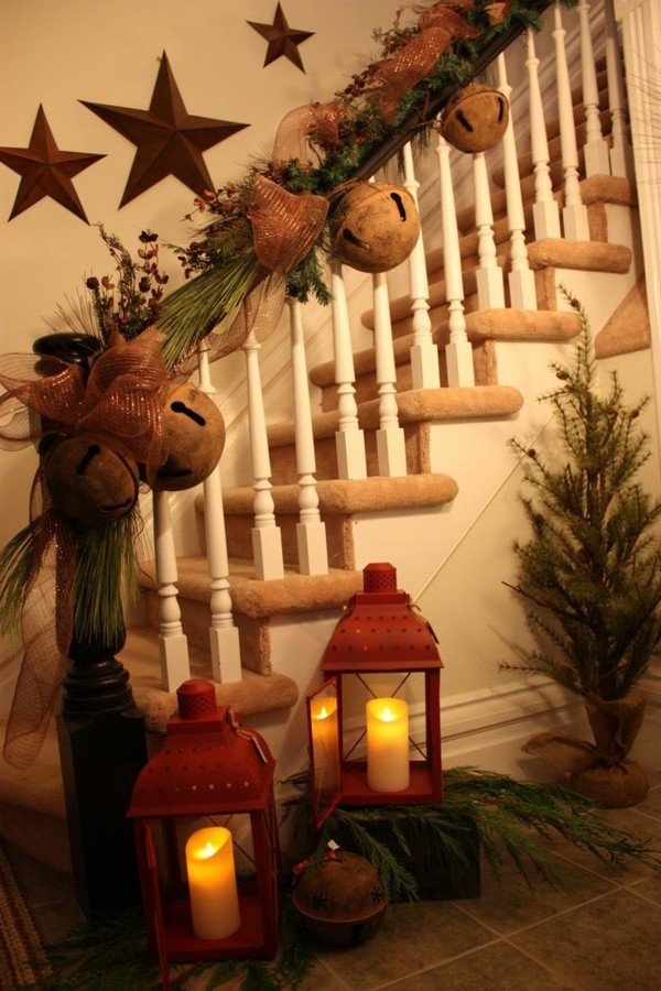 楼梯与DIY木制圣诞装饰品