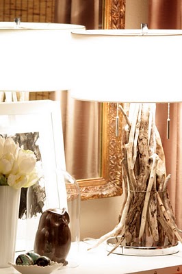 Driftwood lámpara jarrón espejo vestíbulo diseño