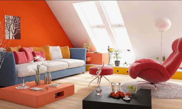 оранжеви стени боядисване стена дизайн покривни прозорци