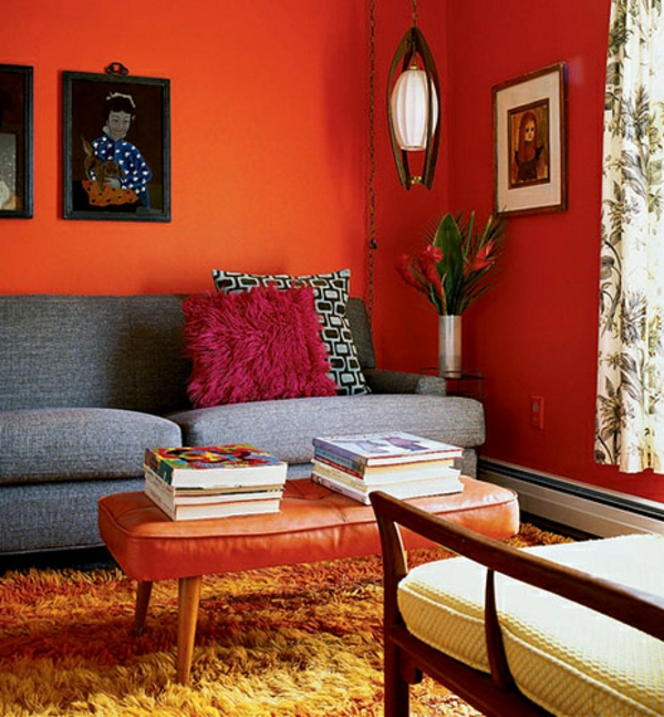 Стените цвят идеи оранжев диван дизайн диван