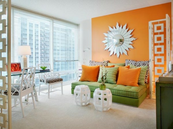 Стените цвят идеи за оранжев дизайн стена огледало