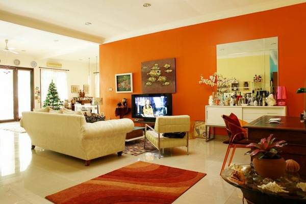 Стени за боядисване на цвят идеи за оранжев стенен дизайн. Всекидневна