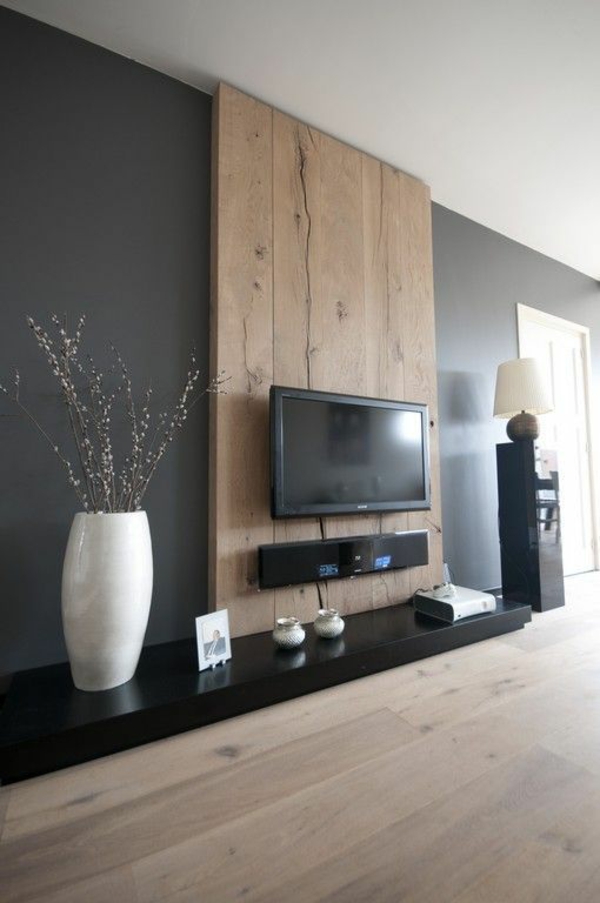 Стенна декорация дървена телевизионна стена с плосък телевизор