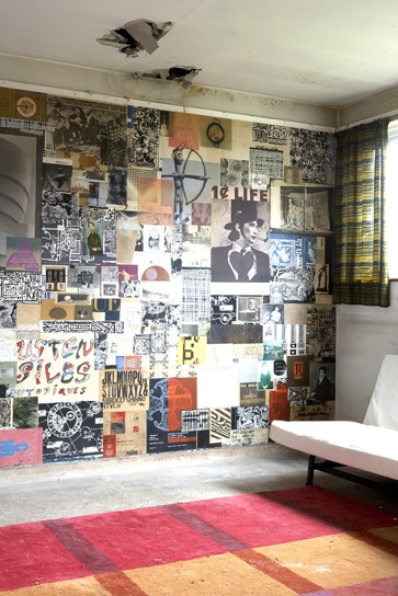 Ideas de decoración de pared retro sala de estar cuadros sofá