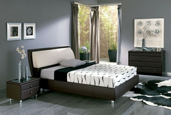 Culoarea peretelui în nuanțe de culoare gri design dormitor modern pat