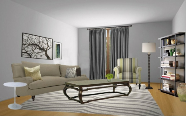 Стенен цвят виртуални нюанси на сив цвят дизайн модерен хол