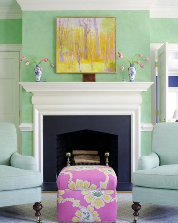 Sienos spalvos gyvenamajam kambariui moteriškas mėtų žalia rožinė išmatose