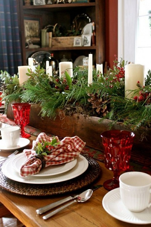 Jul dekorasjon rustikk stil bord ideer bord dekorasjon grønn rød