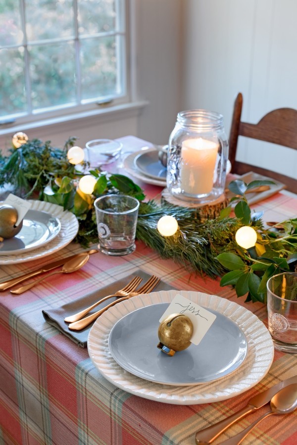 Juldekorasjon landstil frisk bord dekorasjon grønn plettemønster