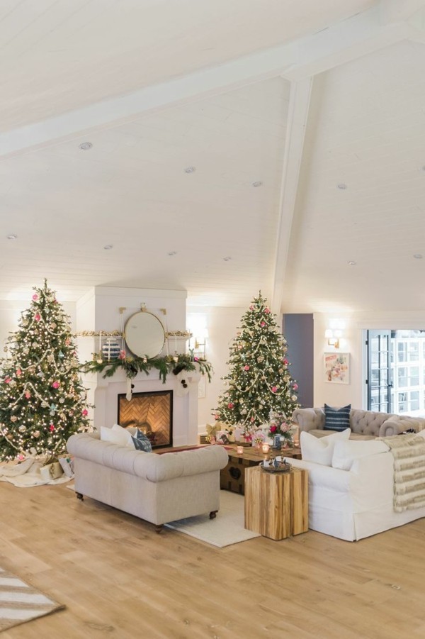Jul dekorasjon land stil koselig atmosfære to chtristbäume peis komfortabel