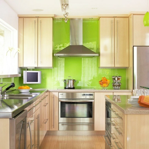 γυαλί ιδέες κουζίνα πίσω τοίχο γυαλιστερά χρώματα έντονα