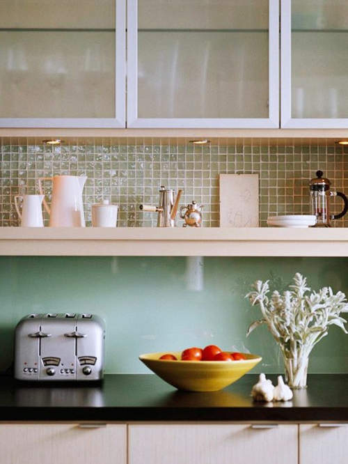 Γυαλί κουζίνας πίσω τοίχος γυαλιστερό χρώματα φωτεινά ντουλάπια τοίχο